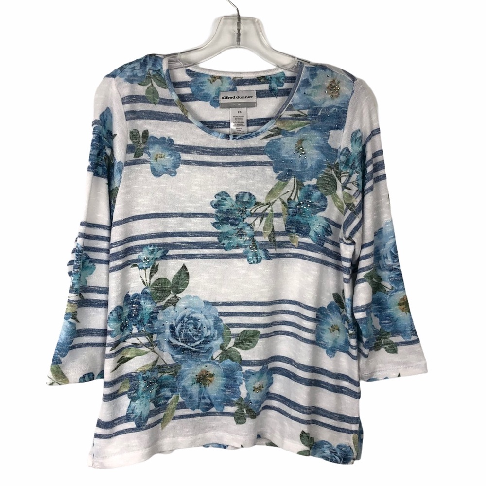 Alfred Dunner Lightweight Floral & Striped Sweater